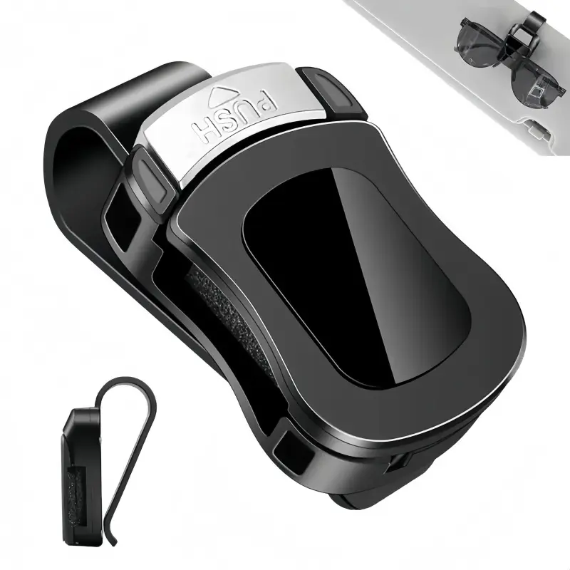 2-Pack Low Profile Car Sunglasses Holder Clips with Alloy Hidden Buckle, Dual Mounts Secure Hold Storage Organizers for Sun Visors, Convenient Access Interior Stowing Essential