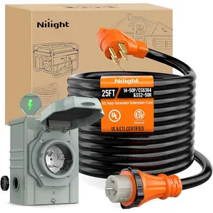 Nilight 50A Capacity Outdoor Weatherproof Generator Extension Cord & Power Inlet Box, 25FT 125/250V Heavy-Duty 6/3+8/1 Gauge STW ETL Listed, NEMA 14-50P/SS2-50R Twist Lock Connector, Pure Copper RV Ready for Motorhome Use