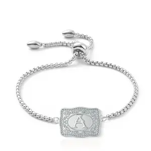 Belt Buckle Bracelet with Initial  Western Cow Tag Bracelet Adjustable Mini Initial Letter A-Z Bracelets Western Cowboy Personalized  for Women accessories jewelry mystery jar earring autumn rapper chain vintage cross pendant necklace wedding rings usa de