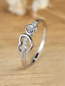 Heart Shaped Artificial Zircon Decor Ring, Interlocked Stackable Rings, Stackable Band Ring, Fashion Accessories for Women, Trendy All-match & Exquisite Jewelry for Birthday Gift