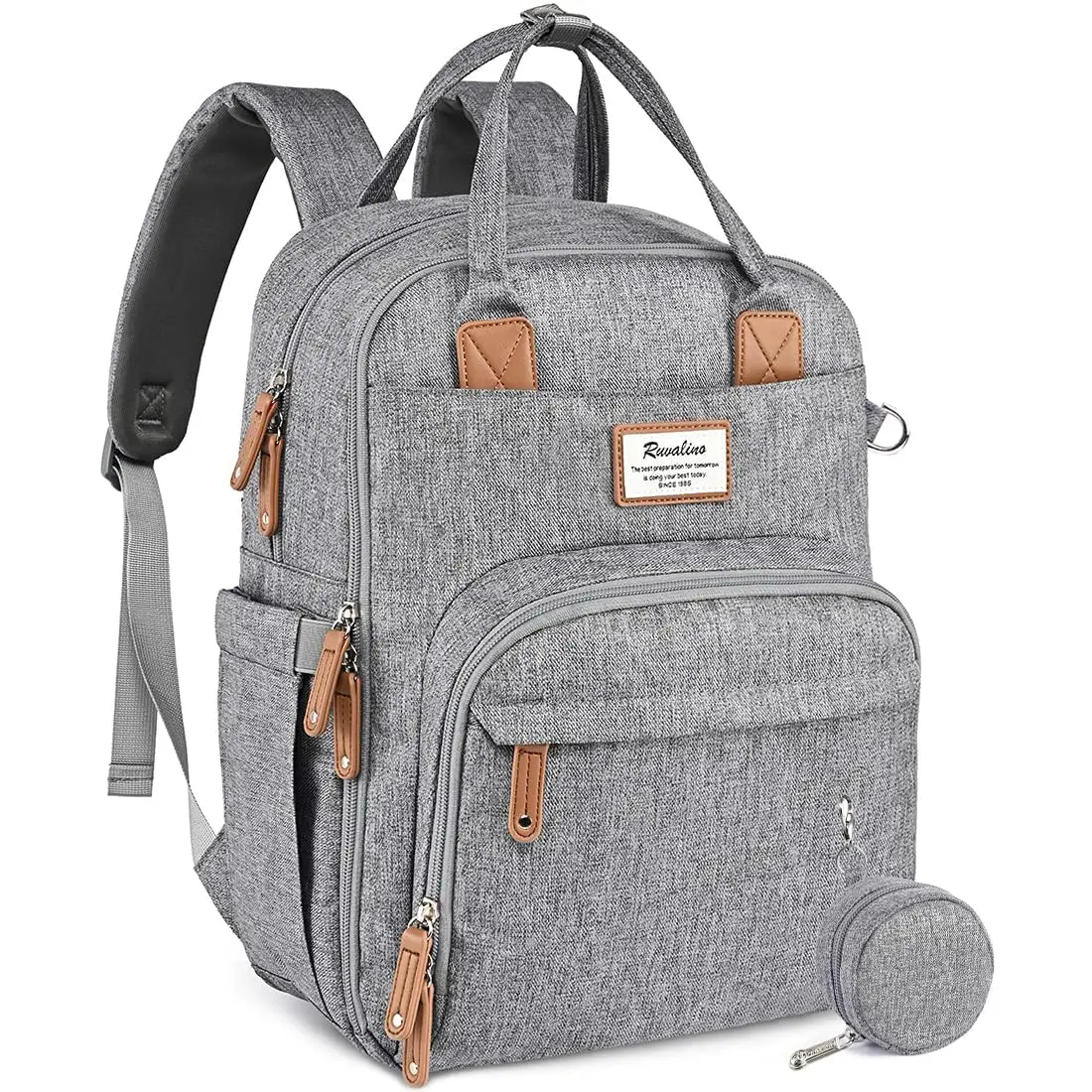 RUVALINO Large Capacity Diaper Bag Backpack — Waterproof Multifunction Travel Bag with Insulated Bottle Pockets, Changing Pad, 16 Pockets & Stroller Straps, Gender-Neutral Baby Bag for Moms & Dads