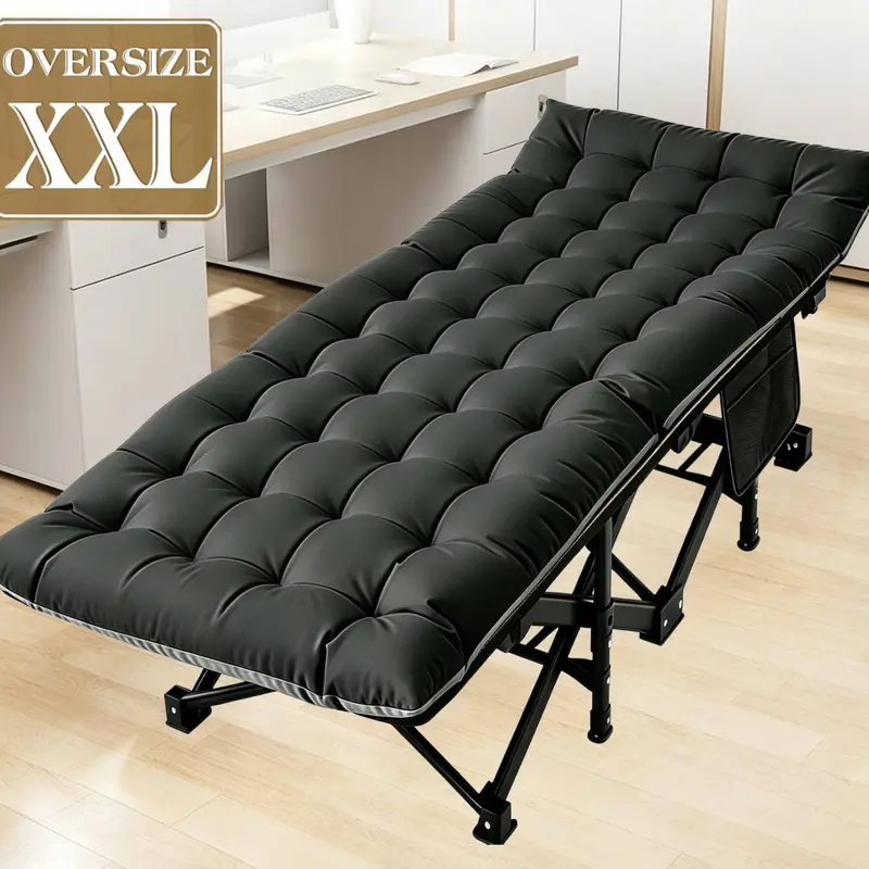 DoCred Extra Wide Oversized XXL Folding Cot for Adults - Portable Outdoor Equipment, Sturdy Steel Frame, Oxford Fabric, Space-Saving Fold-In Design, 900LBS Heavy Duty, Detachable Warm Memory Foam Mattress, Carry Bag, Guest Use