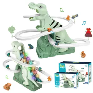 Dinosaur stair climbing toy track chasing track game set, parent-child interactive roller coaster toy double-ring track slide toy with music lights educational game set for children, boys and girls over 3 years old gifts.