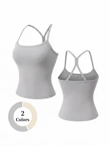 Longline Halter Workout Tank Top with Built-in Bra - Supportive, Stretchy, Breathable Yoga Cami Sports Vest for Gym, Pilates, Everyday Wear; Soft Sweatpants sets Fitness Seamless weighted vest
