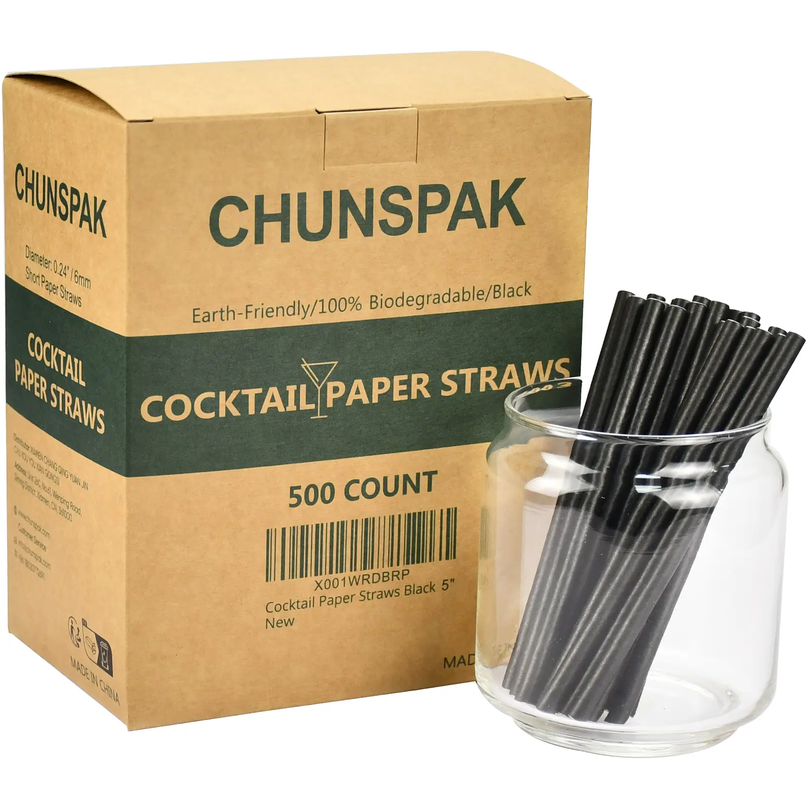 Disposable Paper Cocktail Straws 5 inch - 500 ct. Biodegradable Small Black Paper Drinking Straws Bulk for Short Drinks, Restaurant, Bar, Food Services