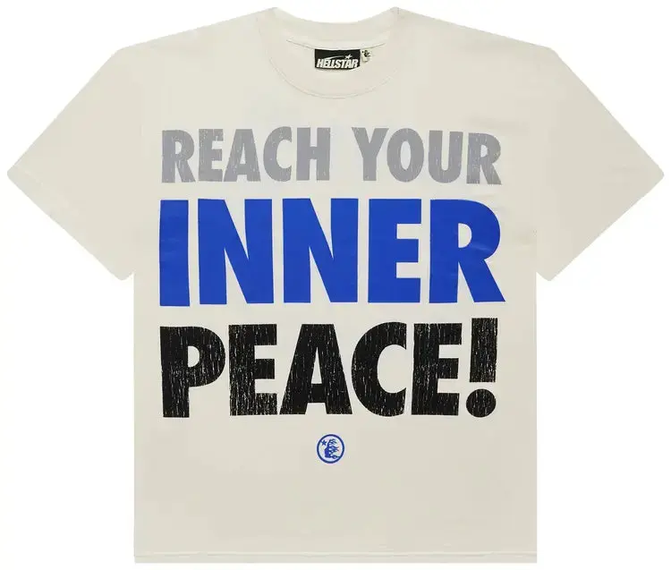 Hellstar Men's Short-Sleeve Cotton Pullover T-Shirt - Cream, Casual Classic Reach Your Inner Peace Design, Capsule 10