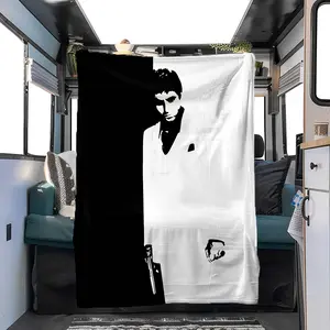 "Scarface Man" inspired polyester fleece blanket - black and white design, suitable for RVS and car interiors, suitable for all seasons