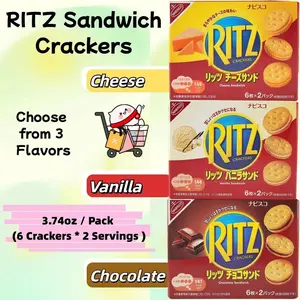 RITZ Sandwich Crackers - Cheese Flavor, 3.74oz Pack, 6 Crackers per Serving, 2 Servings per Pack, Crispy & Creamy Texture, Imported from Japan - Snack
