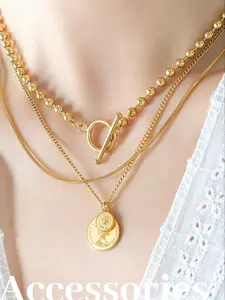 Three-Layer Pendant Necklace with Fringe Design, Elegant Stainless Steel Chain, Layered Necklaces, Fashion Necklace, Layering Necklace, All Seasons Jewelry for Women