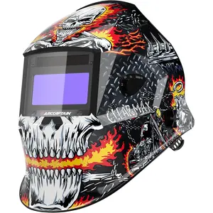Welding Helmet Auto Darkening, 1/1/1/1 True Color Welding Hood, 4 Arc Sensor 1/25000s Response Time Solar Powered Weld Hood Helmet HSH-S800 Skeleton Knight