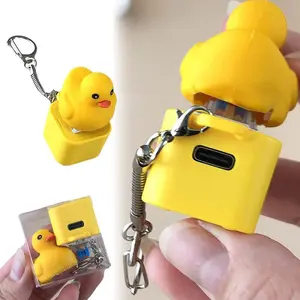 Quacking Duck Fidget Keychain - Funny USB Rechargeable Sensory Button Toy - Perfect for Stress Relief, Unique Hat Design, Fun Portable Quack Sound Keychain Accessory
