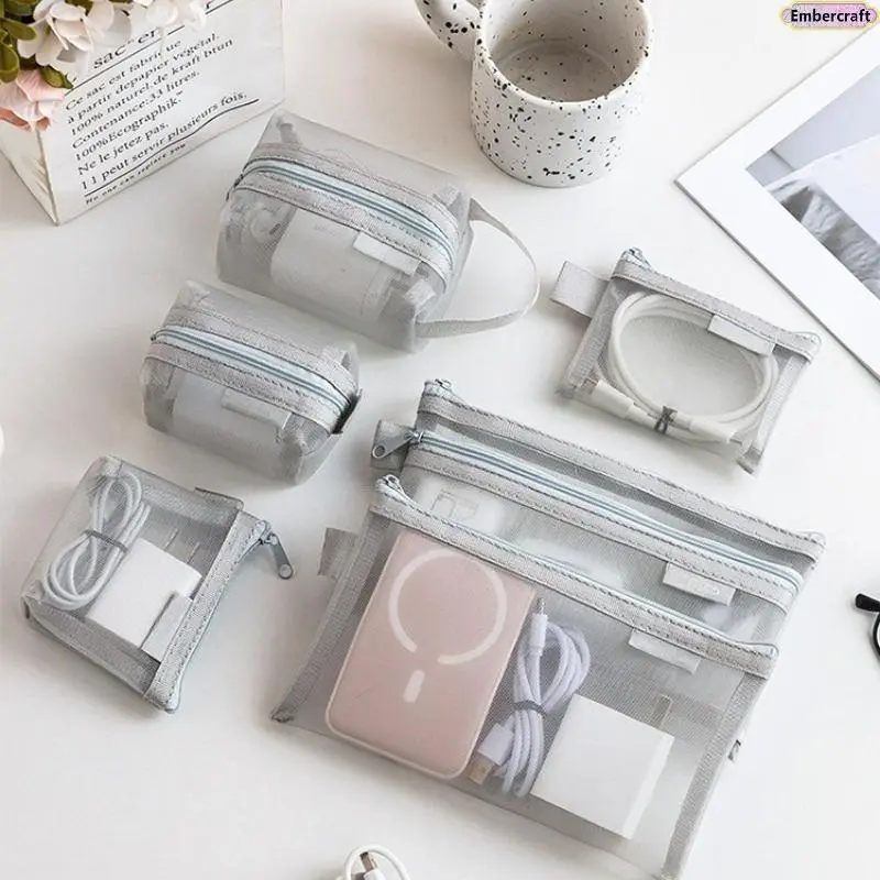 6-Piece Mesh Organizer Pouches, Polyester Travel Toiletry Bag Set for Unisex Adults - Transparent, Multi-Function, Lightweight, Travel Toiletry Organizer, Zippered, Fashion, 6‑Pouch Order