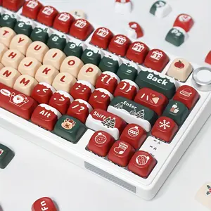 Theme PBT Keycaps Set Red Green Snow Design 6.25U for 61 64 68 81 82 84 87 89 96 97 98 99 100 104KEY Mechanical Keyboard Caps Durable Thermal Sublimation Christmas Gift 130 Keycaps + Tools