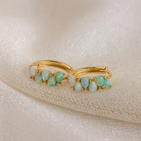 Ombre Opal Huggies by Caitlyn Minimalist - Opal Teardrop Huggie Earrings - Gemstone Hoop Earrings - Boho Jewelry - Gift for Mom