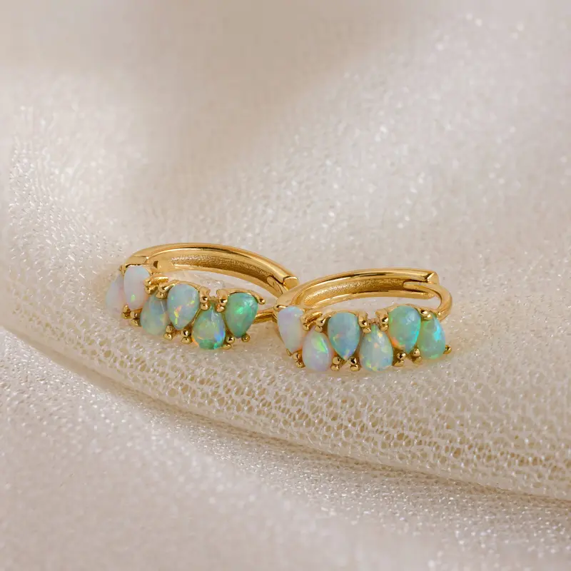 Ombre Opal Huggies by Caitlyn Minimalist - Opal Teardrop Huggie Earrings - Gemstone Hoop Earrings - Boho Jewelry - Gift for Mom