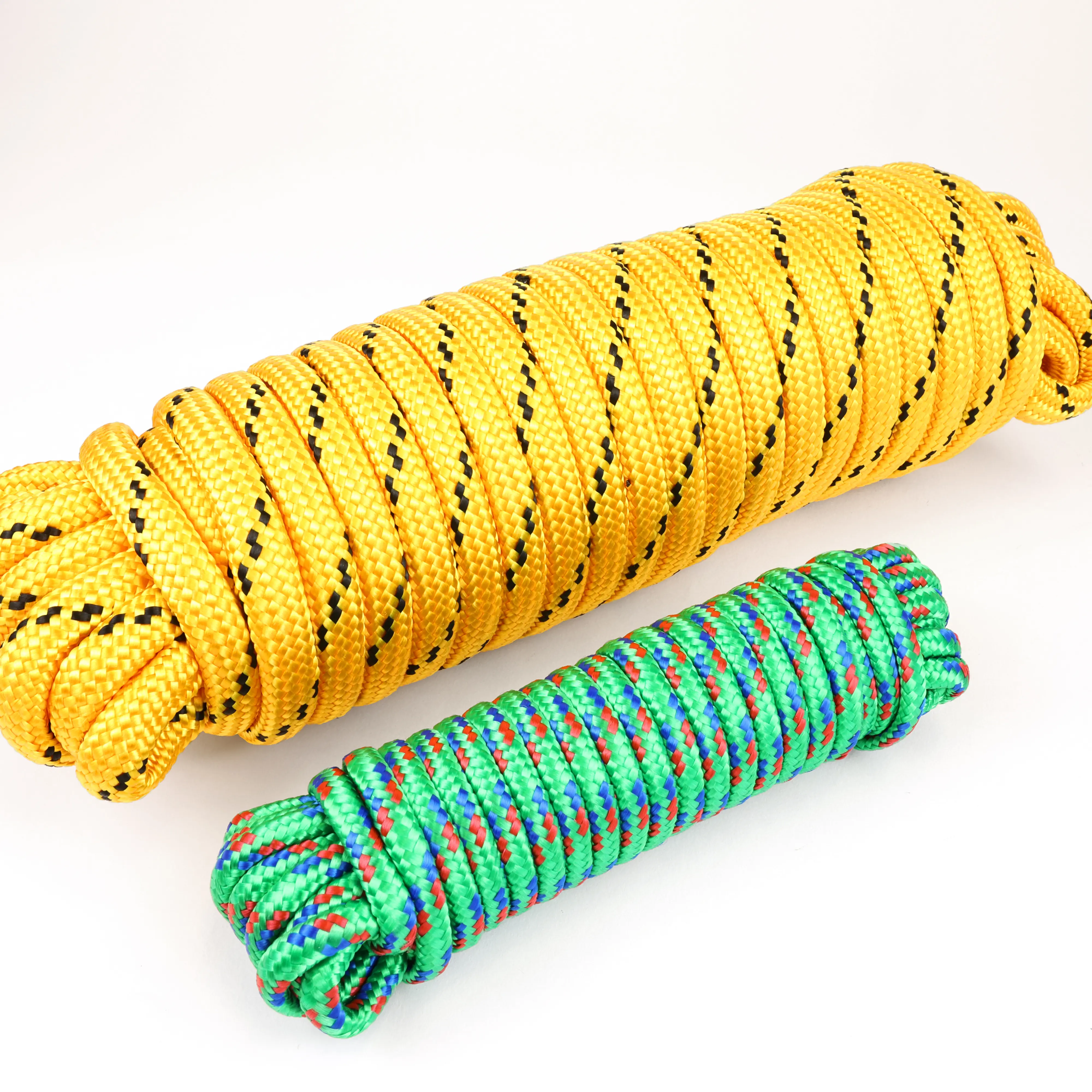 WELLMAX 4-Strand Diamond Braid Nylon Rope (4 Ropes), 1/2" Thick 1/2 Inch by 50 ft, Lightweight Heavy-Duty UV-Resistant Weather-Resistant Yellow & Green All-Purpose Cord for Camping, Boating/Crafting, Construction Endeavors