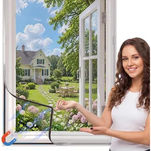 Magnetic Window Screen, 39"x59" Adjustable Window Screen Replacement, DIY Fiberglass Mesh for House Windows, Grey Frame with Grey Mesh