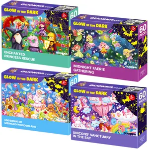QUOKKA 60-Piece Glow-in-the-Dark Magical Puzzle for Kids - Unicorns, Mermaid, Sky, Midnight, Underwater, Rescue Tale Heroes - Glow Effect Activity Toy for Games & Puzzles