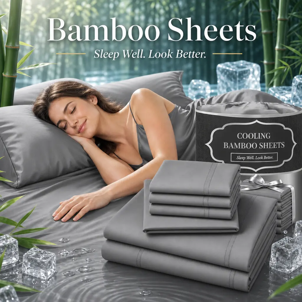 4PCS/6PCS Bamboo Cooling Queen Size Sheet Set - Children Bedding Set, Breathable and Comfortable Fit For Hot Sleepers Sweats, Pillowcases, Flat Fitted A Perfect Gift Bedsheet Set Bed Sets