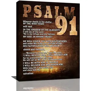 Bible Verse Psalm 91 Wall Art Scripture Christian Decor Vintage Christian Religious Sign Canvas Prints Retro Christianity Poster Artwork for Living Room Bedroom Bathroom Church 12"x16"