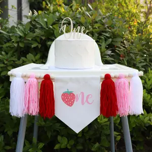 Strawberry Themed Birthday Party Decoration, Tassel and Beads Decor First Birthday Party Hanging Banner, Photo Booth Props, Party Decoration Supplies