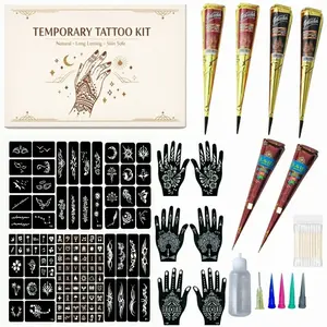 Temporary Stencils Tattoos Kit, 6pcs Tattoo Cones 3 Colors, DIY Body Art Tools, Party Gifts for All Ages, Events, Easy Application