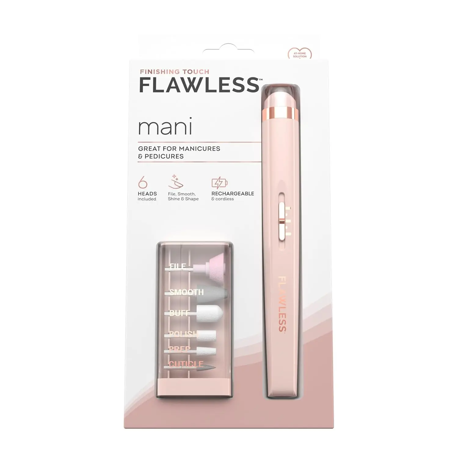 Finishing Touch Flawless Salon Nails Kit Electronic Nail File & Full Manicure Pedicure Tool with 6 Heads for Great Manicures & Pedicures