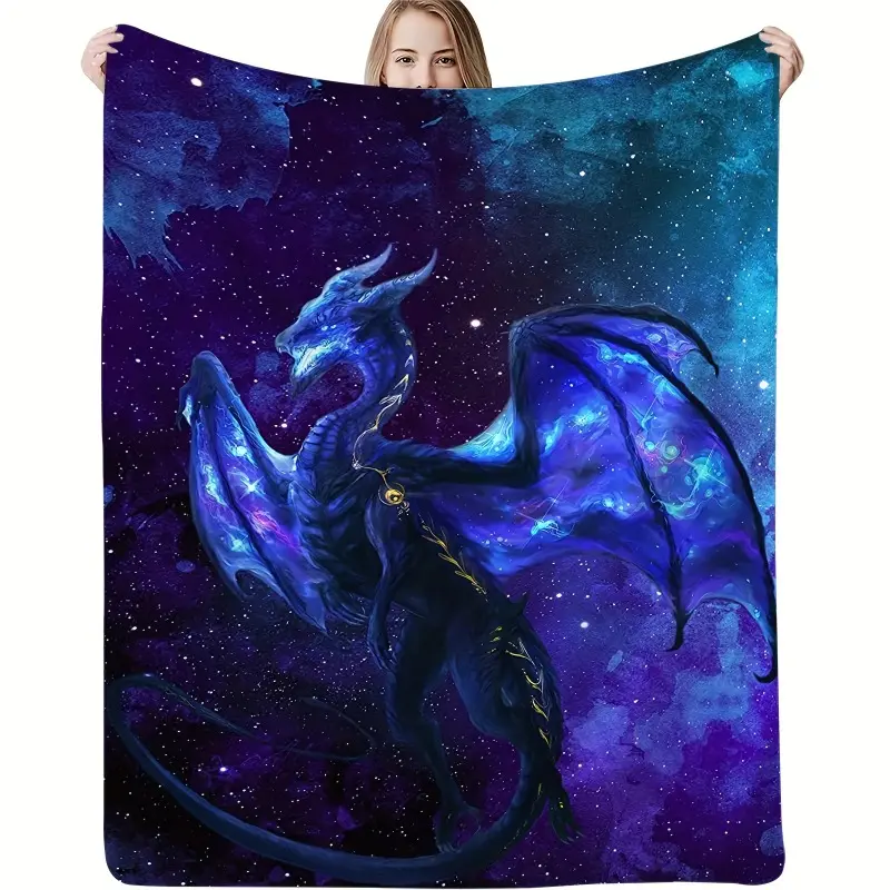 Enchanting Blue Dragon & Starry Sky Printed Flannel Blanket - Cozy, Soft Throw for Couch, Bed, Sofa, Camping & Travel - Machine Washable, All-Season Polyester, All-Season Use, 30*40（Baby）