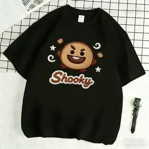 Shooky's single T-shirt features imitation embroidery printing technology (not real embroidery), suitable for men, women, mothers, and friends, couple style, fashionable and loose, youthful and energetic, men's daily wear top