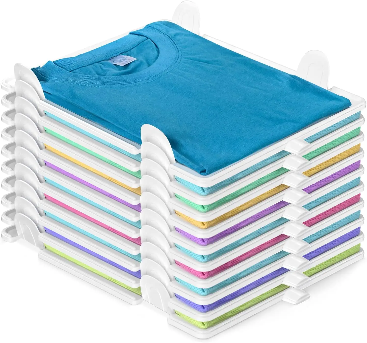 10-Pack Classic Polypropylene T-Shirt Organizer Boxes - Compartmentalized, Lightweight, Stackable Wardrobe Storage Containers (2.84 lbs, 3.8" D × 13.2" W × 3.8" H) with Easy Access, Adjustable Folder Board for Home Women's Clothes, Pullover Organization