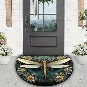 Golden Dragonfly Semicircular Floor Mat, Retro Non-slip Entry Door Mat, Washable Entrance Carpet, Bathroom Kitchen Balcony Welcome Mat