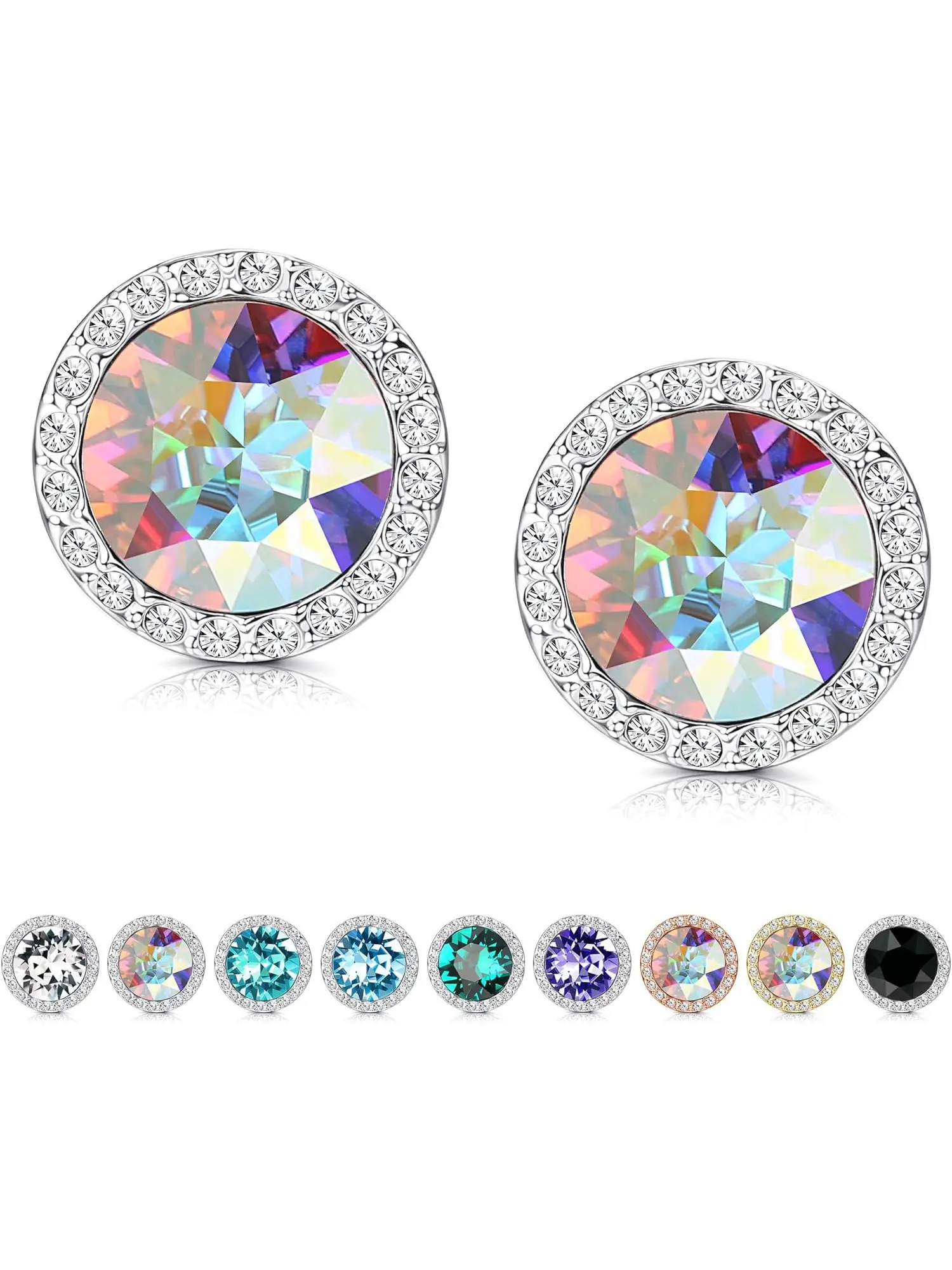 2 Pcs Dance Competition Earrings Hypoallergenic Sterling Silver Post Rhinestone Earrings for Women 10mm Halo Crystal Stud Earrings for Stage Opera Performance Wedding Bridal Earrings Stud Earring Jewelry