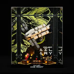 LED Light Acrylic Display Case Compatible with Icons 11389 Project Hail Mary - Dustproof Showcase with Y-Shaped LED Base & Themed Backdrop Panels, Perfect for Desk Decoration (Set Not Included)