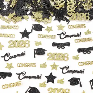 and Black Graduation Confetti, 200 count Glitter Graduation Table Decorations 2026 for Grad Party Graduation Table Decorations