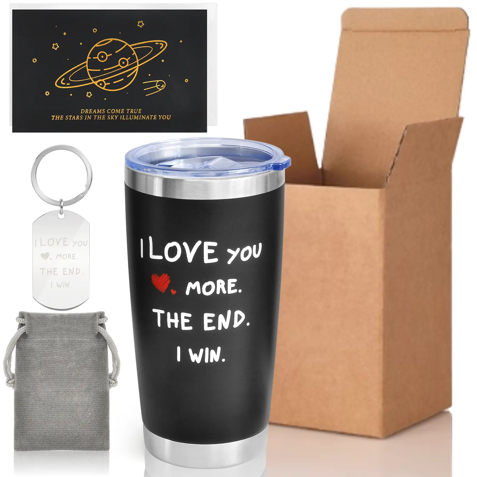 20oz BPA-Free Stainless Steel Insulated Leakproof Tumbler Flask (Insulation Feature) with Customized Keychain, Greeting Card, Portable Beach Container, Unisex Birthday Gift Set in Box - Indoor/Outdoor Use, Under $50 Festive White Elephant Pick