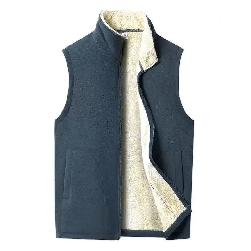 Men's winter casual fleece lined thickened stand collar zip up vest jacket, solid color basic style, versatile men's top, sleeveless and simple design, suitable for everyday casual wear in winter, a must have item for the winter wardrobe Cardigan SpringSt