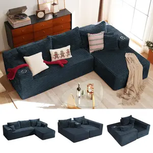 【2 Packages Shipping】ABCASA 108” Boneless Cloud Couch, Comfy Modular Sectional Sofa, L-Shape Oversized Soft Corduroy Couch with Chaise, Memory Foam Upholstered Couch for Living Room, Bedroom, No Assembly Required