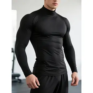 Men's Quick-Dry Stretch Fitness Shirt - High Neck Long Sleeve Workout Top, Moisture-Wicking Tight-Fit Gym & Boxing Shirt with Stretchy Fabric for All Seasons, Athletic Performance Apparel, Sporty Activewear Top, Gym Clothes