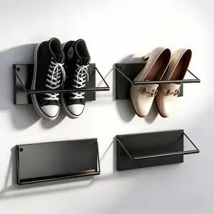 Wall Mounted Shoe Rack Set of 4 Metal Hanging Shoe Organizer