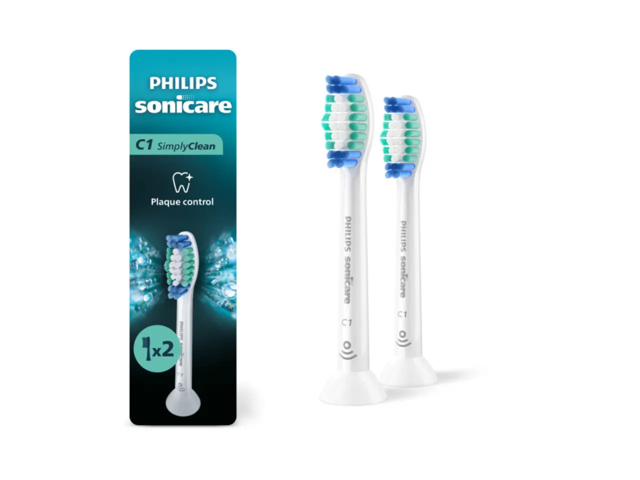Philips Sonicare C1 SimplyClean - Genuine Replacement Electric Toothbrush Heads, White, 2 Pack, HX6012/77