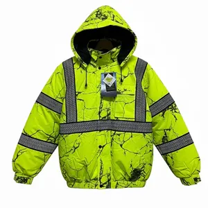 Men's High Visibility Reflective Insulated Waterproof Winter Bomber Jacket - Coats, Menswear waterproof safety Outdoor Zipper