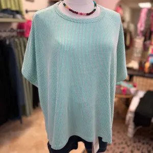 Ribbed Striped Oversized Short Sleeve Top in Mint
