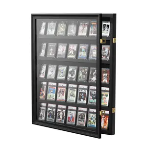 CCDCC Baseball Card Display Case - Graded Sports Card Display Frame - Holds Sport 35 Cards with UV Protection Clear View Lockable Wall Cabinet for Football Basketball Hockey Trading Card Large Bla