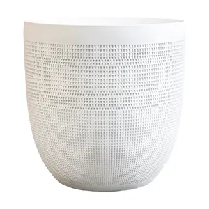 12" Dia Round Planter – White Matte Decorative Flower Pot with Drainage Hole, Lightweight Durable Indoor/Outdoor Plant Container for Home Patio Garden Porch, Modern Minimalist Design