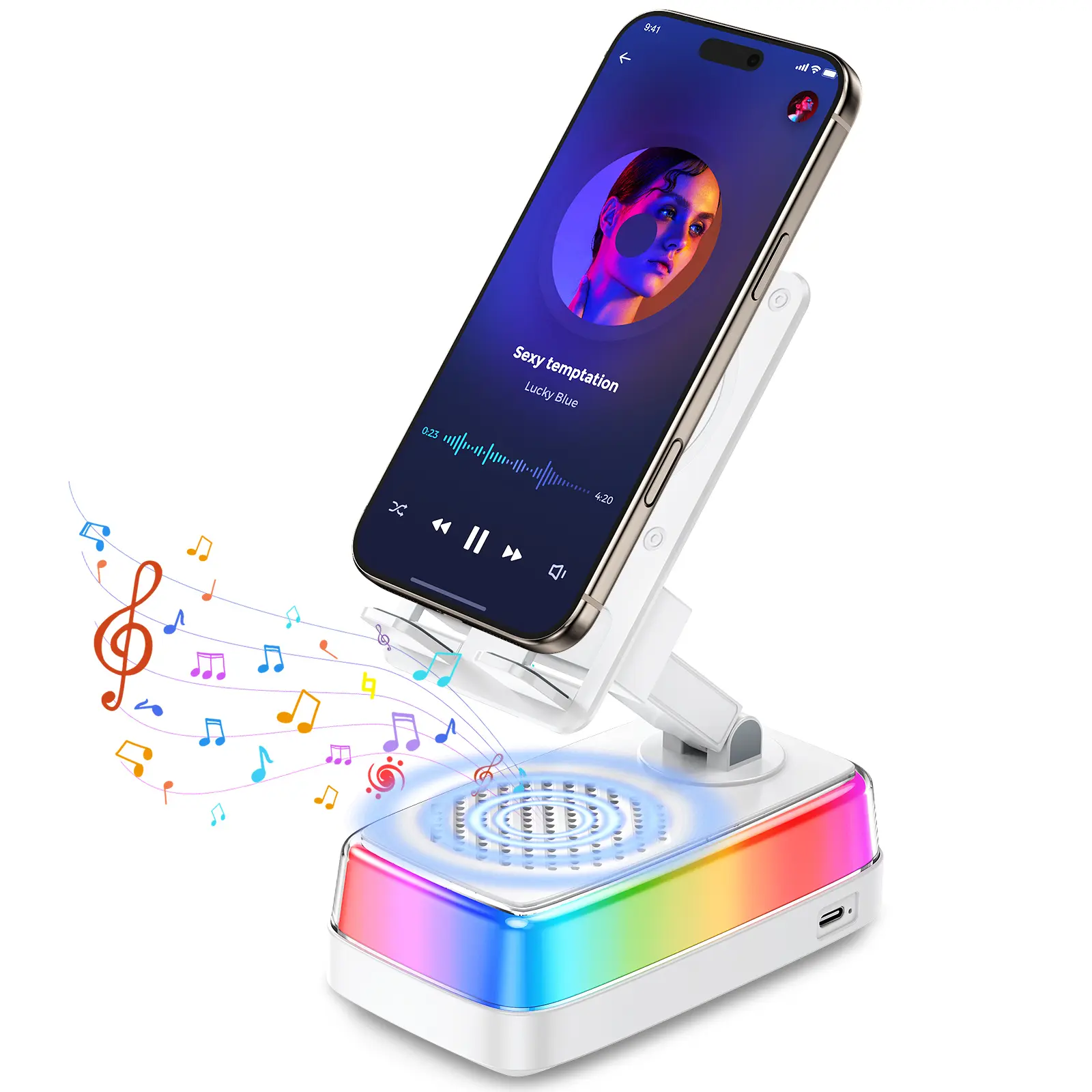 EATOP Wireless Induction BT5.3‑Compatible Speaker, 360° Adjustable Foldable Phone Holder, 3000mAh Emergency Power Supply, Colorful RGB Ambient Light, Stereo Audio Amplifier, Birthday Holiday Gifts For Men Women Dads