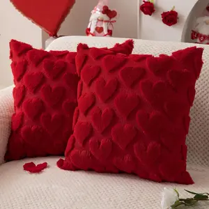 Valentines Pillow Covers 18x18 inch Set of 2 Soft Heart Design for Valentines Day Bedroom Sofa Holiday Festivals Home Decor
