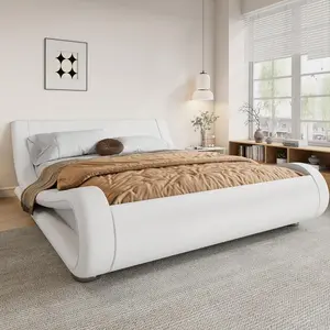 Full/Queen/King Size Upholstered Platform Bed Frame With Adjustable Ergonomic Headboard, Modern Low Profile Sleigh Design, Sturdy Support, Easy Assembly, No Box Spring Required, Black/White/Grey Brown Faux Leather Cloud Sectional Sofa Modular Corduroy