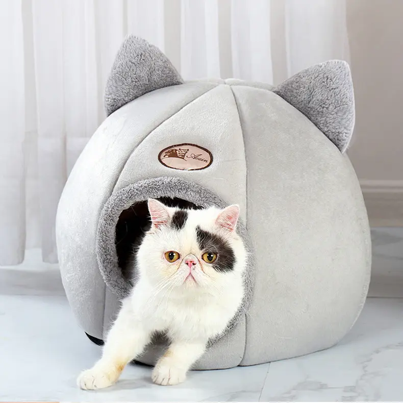NPET Cute Cat Ear Shaped Pet Bed, All Season PP Cotton Cat Couch Machine Washable with Soft Padding for Small Medium Large Indoor Cats