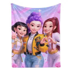 [SummerOffer]K-Pop Devil Hunter Anime Print Flannel Plush Blanket - Soft, Comfortable, Lightweightm Breathable Nap Blanket for Home, Sofa, Netflix Fans, Ideal Gift for Bedding & Linens Use Themed