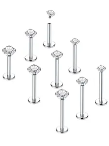9pcs 16g Labret Jewelry Set, Stainless Steel Tragus, Forward Helix, Medusa Ashley Lip Monroe Piercing, Cubic Zirconia Studs, Party Accessories